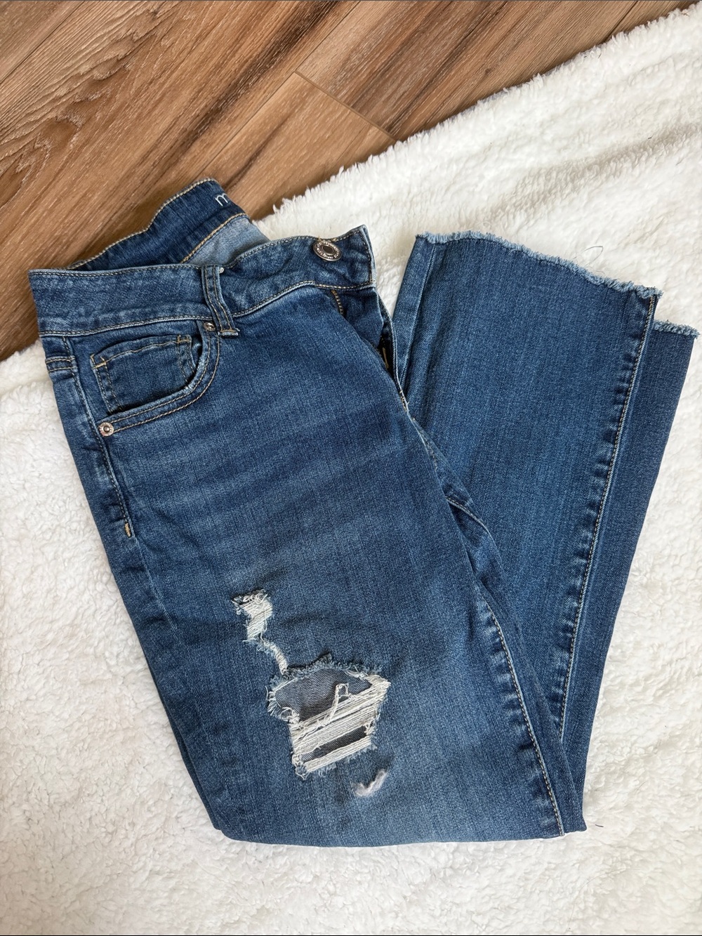 Maurices Distressed Dark Blue Ankle Jeans